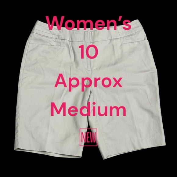 Women's Apt. 9 10 Medium Chino Khakis Khaki Bermuda Shorts Stretch Twill NWOT - Picture 2 of 9